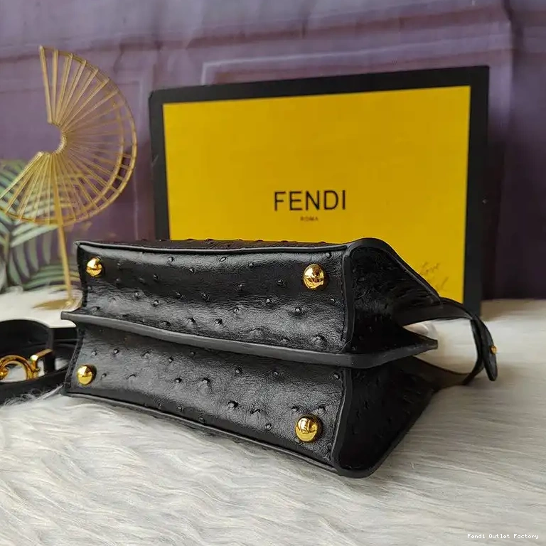 Affordable HOT Petite Leather ISeeU Peekaboo Ostrich In Fendi Black Bag 0518